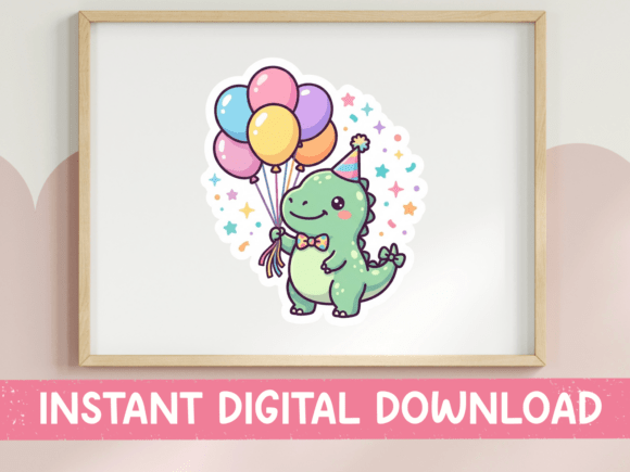 Cute Birthday Dino Balloon Graphic for T-Shirt Designs & More