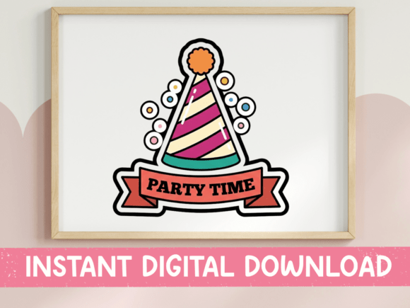 Party Time Birthday Hat Sticker: A Graphic Review for T-Shirt Designs